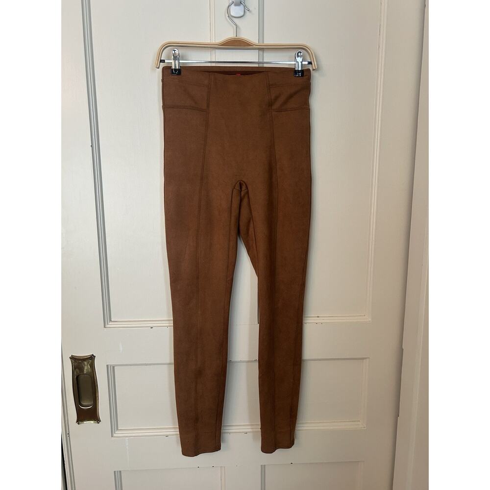 Spanx Faux Suede Leggings Womens Size Small Brown Athletic Athleisure Comfort